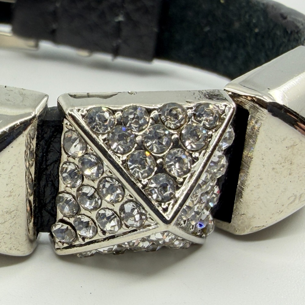 Genuine Leather Crystal Buckle Bracelet Gothic Punk Statement Cuff Accessory - Picture 5 of 12
